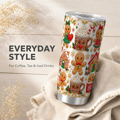 Gingerbread Village Tumbler 20oz, Xmas Tumbler, Stainless Steel Travel Cup