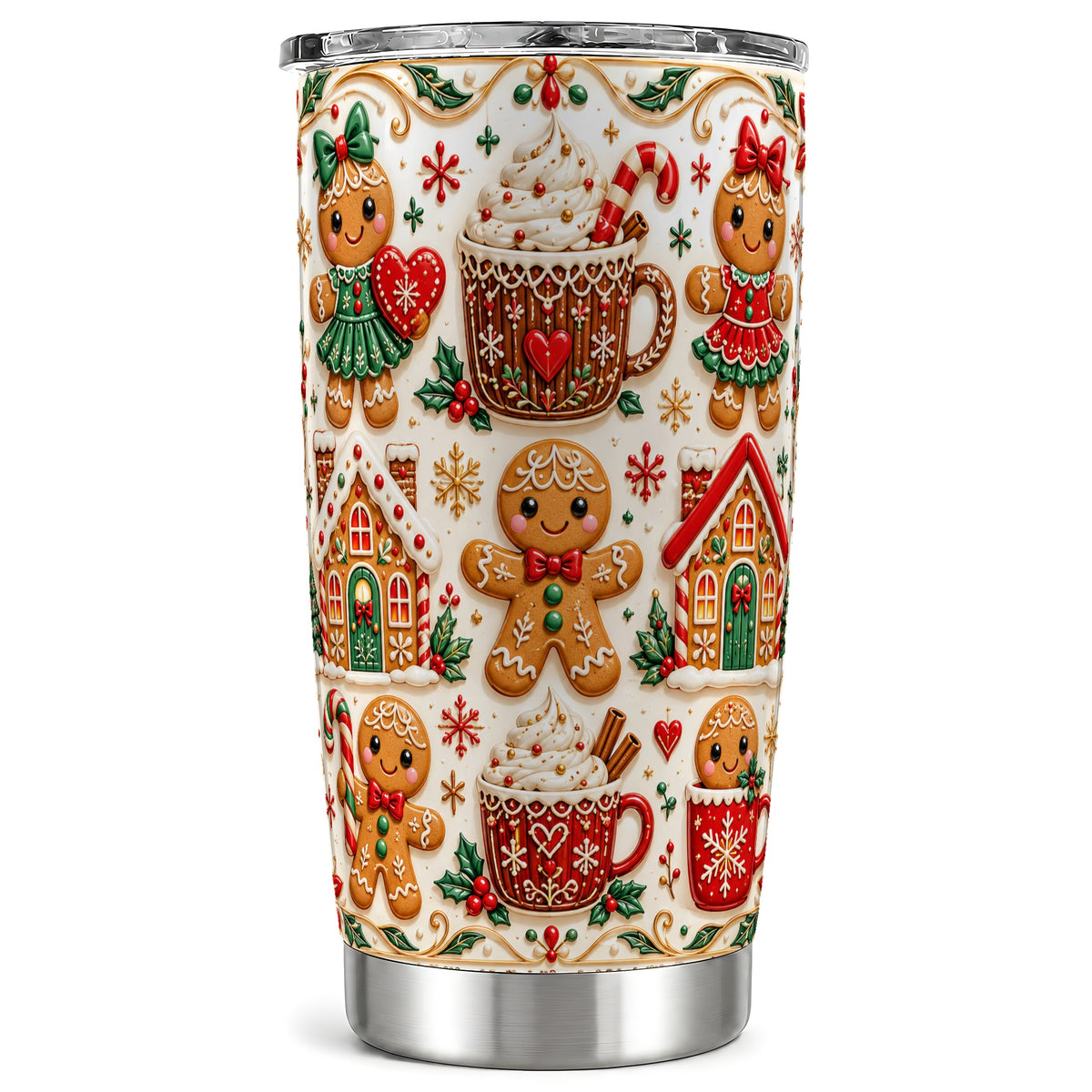 Gingerbread Tumbler 20oz, Holiday Tumbler, Stainless Steel Travel Cup