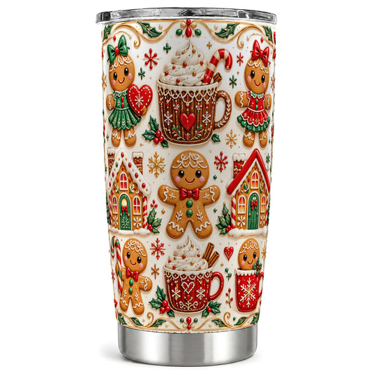 Gingerbread Tumbler 20oz, Holiday Tumbler, Stainless Steel Travel Cup