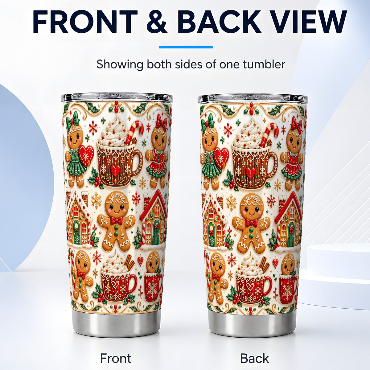 #pl[20oz|Steel] Gingerbread Tumbler 20oz, Holiday Tumbler, Stainless Steel Travel Cup