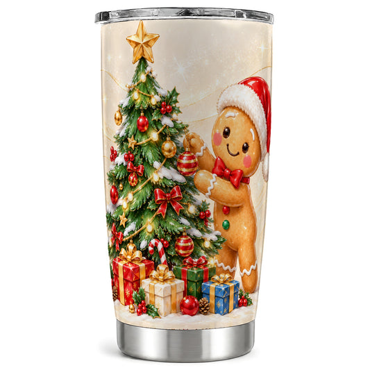 Christmas Tumbler 20oz, Gingerbread Tumbler, Stainless Steel Travel Cup