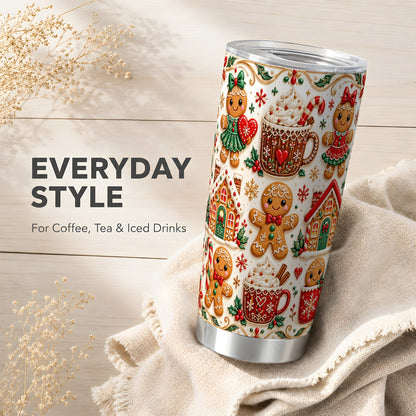 Gingerbread Tumbler 20oz, Holiday Tumbler, Stainless Steel Travel Cup