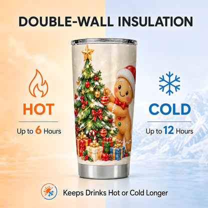 Christmas Tumbler 20oz, Gingerbread Tumbler, Stainless Steel Travel Cup