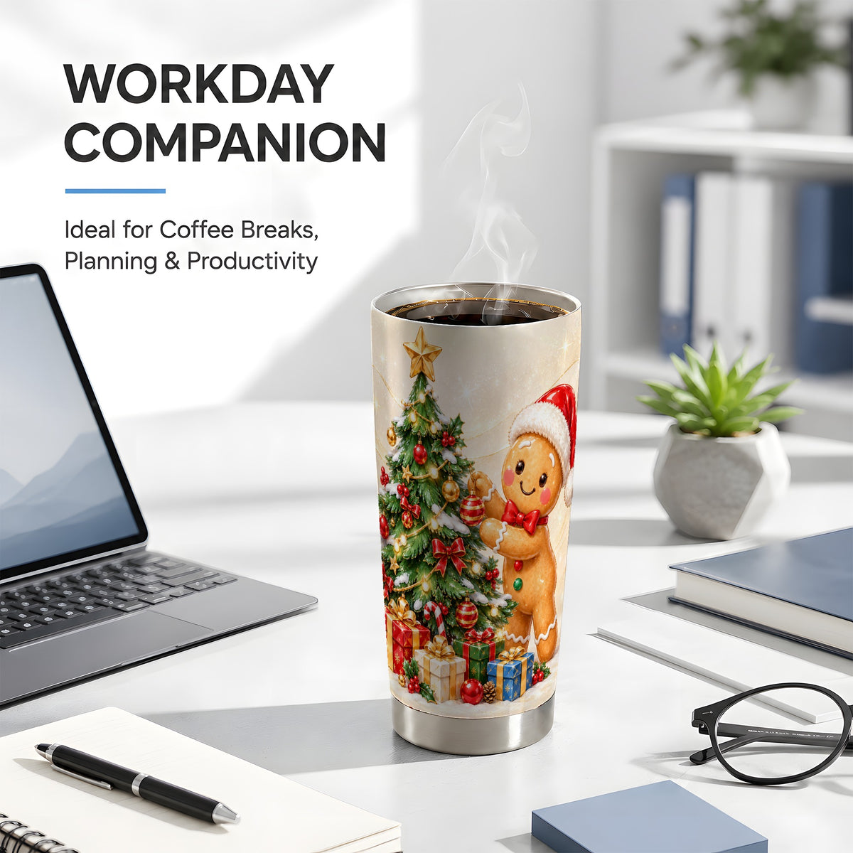 Christmas Tumbler 20oz, Gingerbread Tumbler, Stainless Steel Travel Cup
