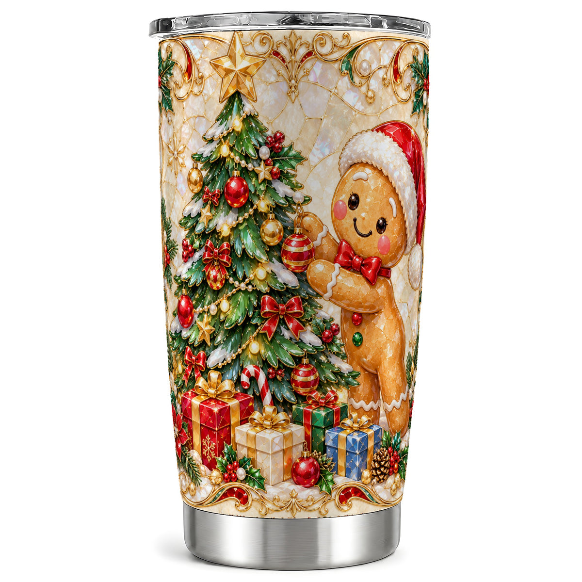 Gingerbread Tree Tumbler 20oz, Holiday Tumbler, Stainless Steel Travel Cup