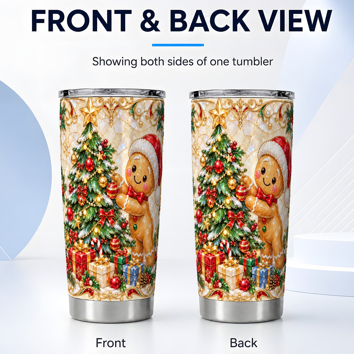 #pl[20oz|Steel] Gingerbread Tree Tumbler 20oz, Holiday Tumbler, Stainless Steel Travel Cup