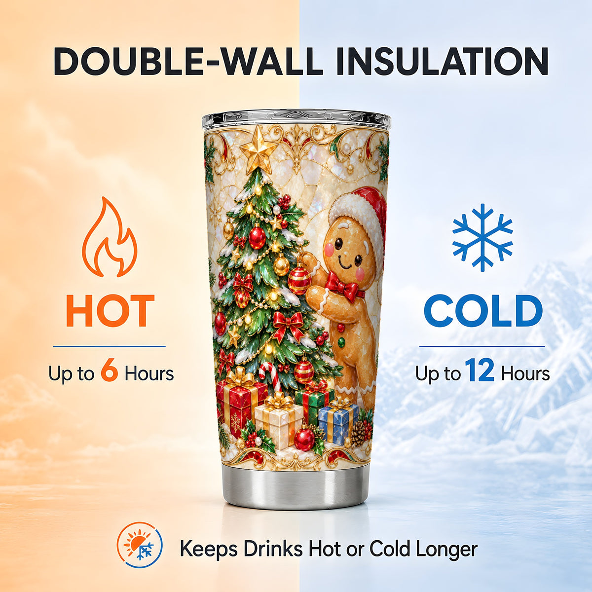 Gingerbread Tree Tumbler 20oz, Holiday Tumbler, Stainless Steel Travel Cup