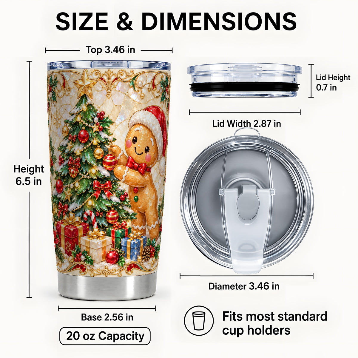 #pl[20oz|Steel] Gingerbread Tree Tumbler 20oz, Holiday Tumbler, Stainless Steel Travel Cup