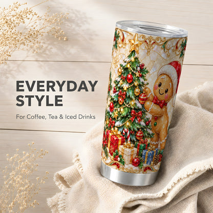 Gingerbread Tree Tumbler 20oz, Holiday Tumbler, Stainless Steel Travel Cup