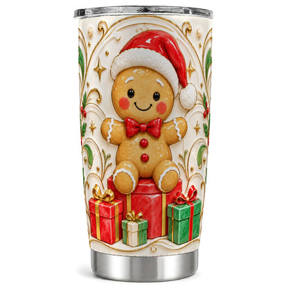 Santa Gingerbread Tumbler 20oz, Holiday Tumbler, Stainless Steel Travel Cup
