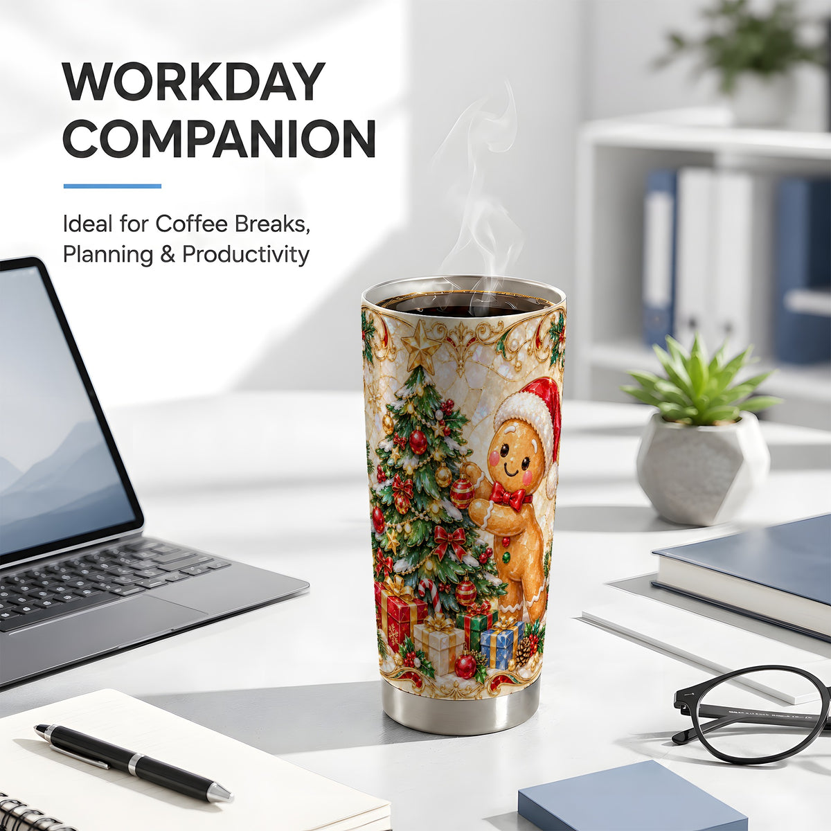 Gingerbread Tree Tumbler 20oz, Holiday Tumbler, Stainless Steel Travel Cup