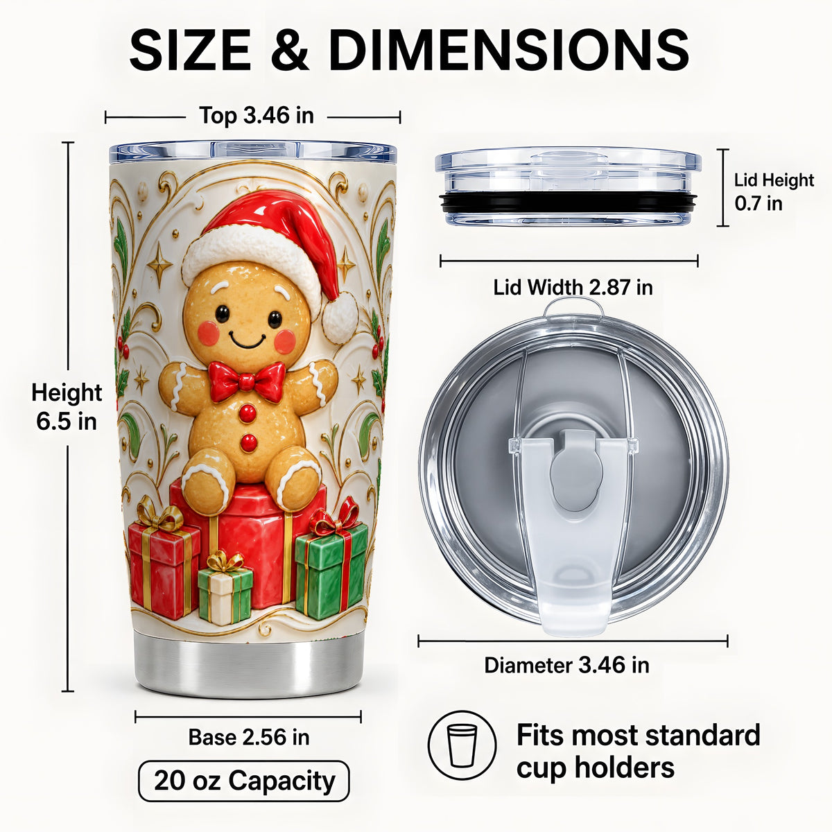 #pl[20oz|Steel] Santa Gingerbread Tumbler 20oz, Holiday Tumbler, Stainless Steel Travel Cup