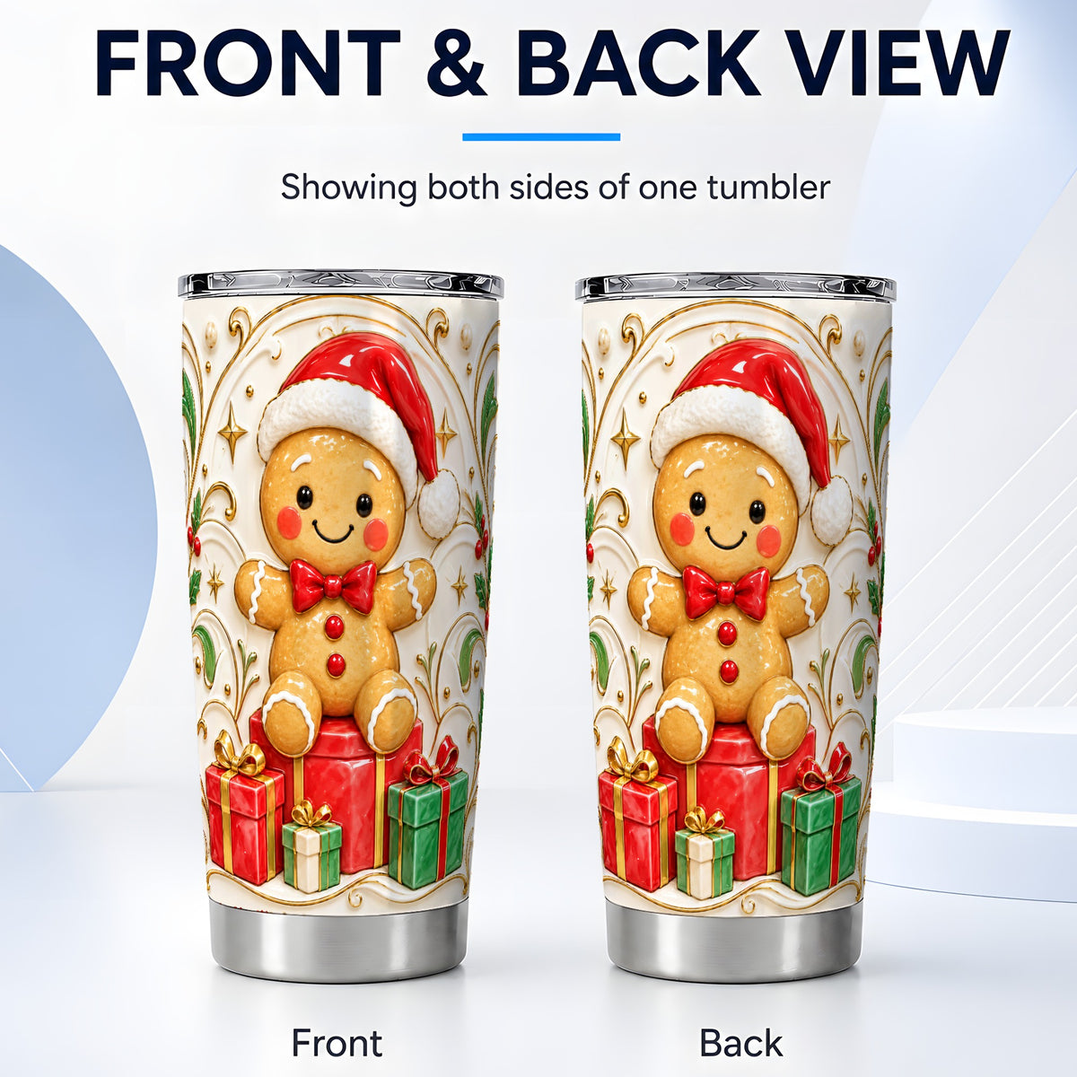 #pl[20oz|Steel] Santa Gingerbread Tumbler 20oz, Holiday Tumbler, Stainless Steel Travel Cup