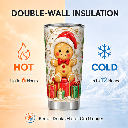 Santa Gingerbread Tumbler 20oz, Holiday Tumbler, Stainless Steel Travel Cup