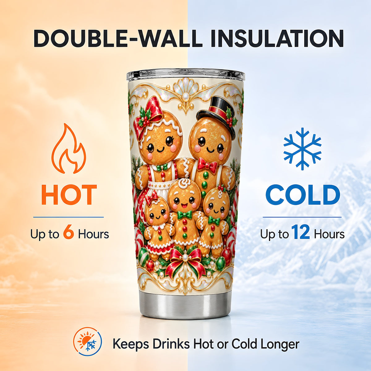 Gingerbread Crew Tumbler 20oz, Holiday Tumbler, Stainless Steel Travel Cup