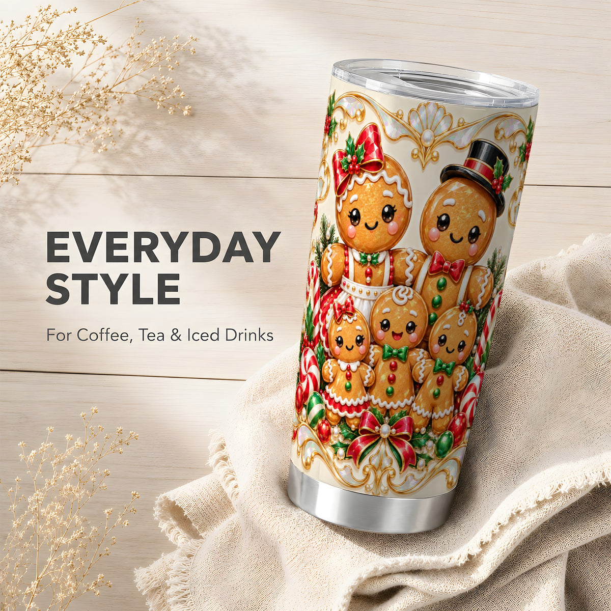 Gingerbread Crew Tumbler 20oz, Holiday Tumbler, Stainless Steel Travel Cup