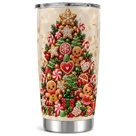 Gingerbread Christmas Tree Tumbler 20oz, Holiday Stainless Steel Travel Cup