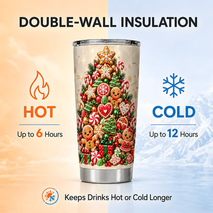 Gingerbread Christmas Tree Tumbler 20oz, Holiday Stainless Steel Travel Cup