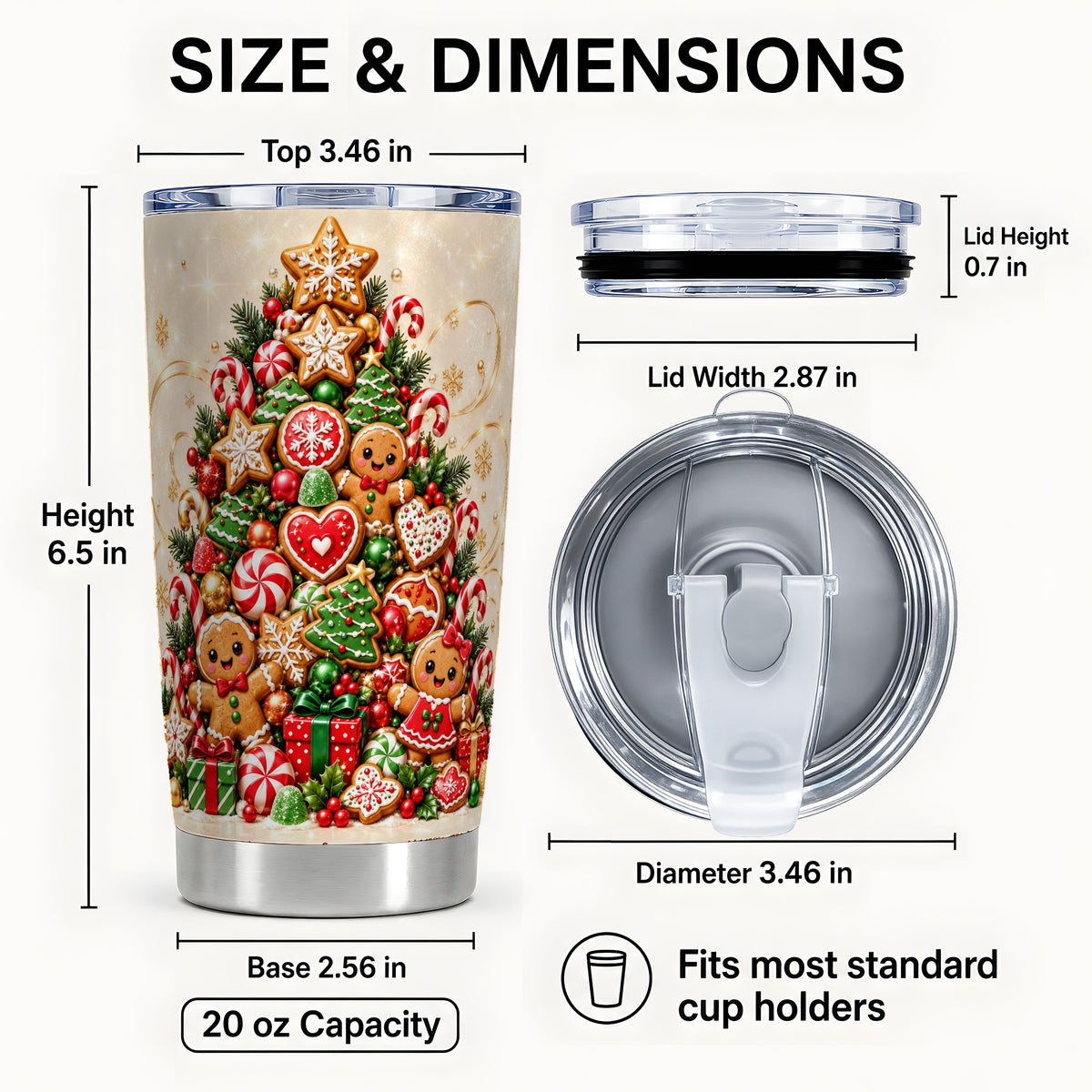 #pl[20oz|Steel] Gingerbread Christmas Tree Tumbler 20oz, Holiday Stainless Steel Travel Cup