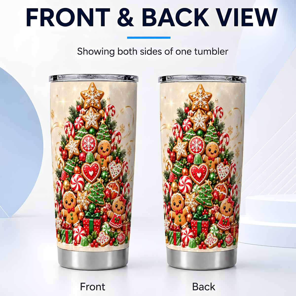 #pl[20oz|Steel] Gingerbread Christmas Tree Tumbler 20oz, Holiday Stainless Steel Travel Cup