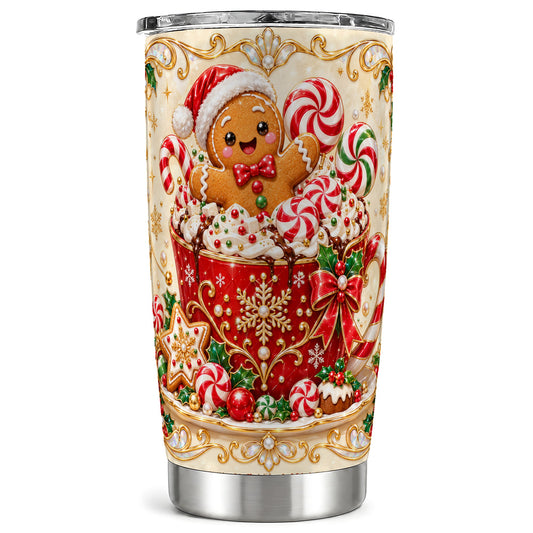 Gingerbread Cocoa Tumbler 20oz, Christmas Stainless Steel Travel Cup
