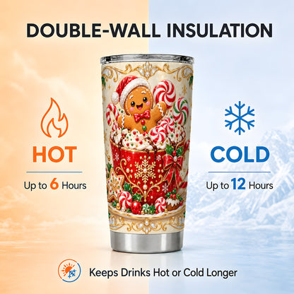 Gingerbread Cocoa Tumbler 20oz, Christmas Stainless Steel Travel Cup