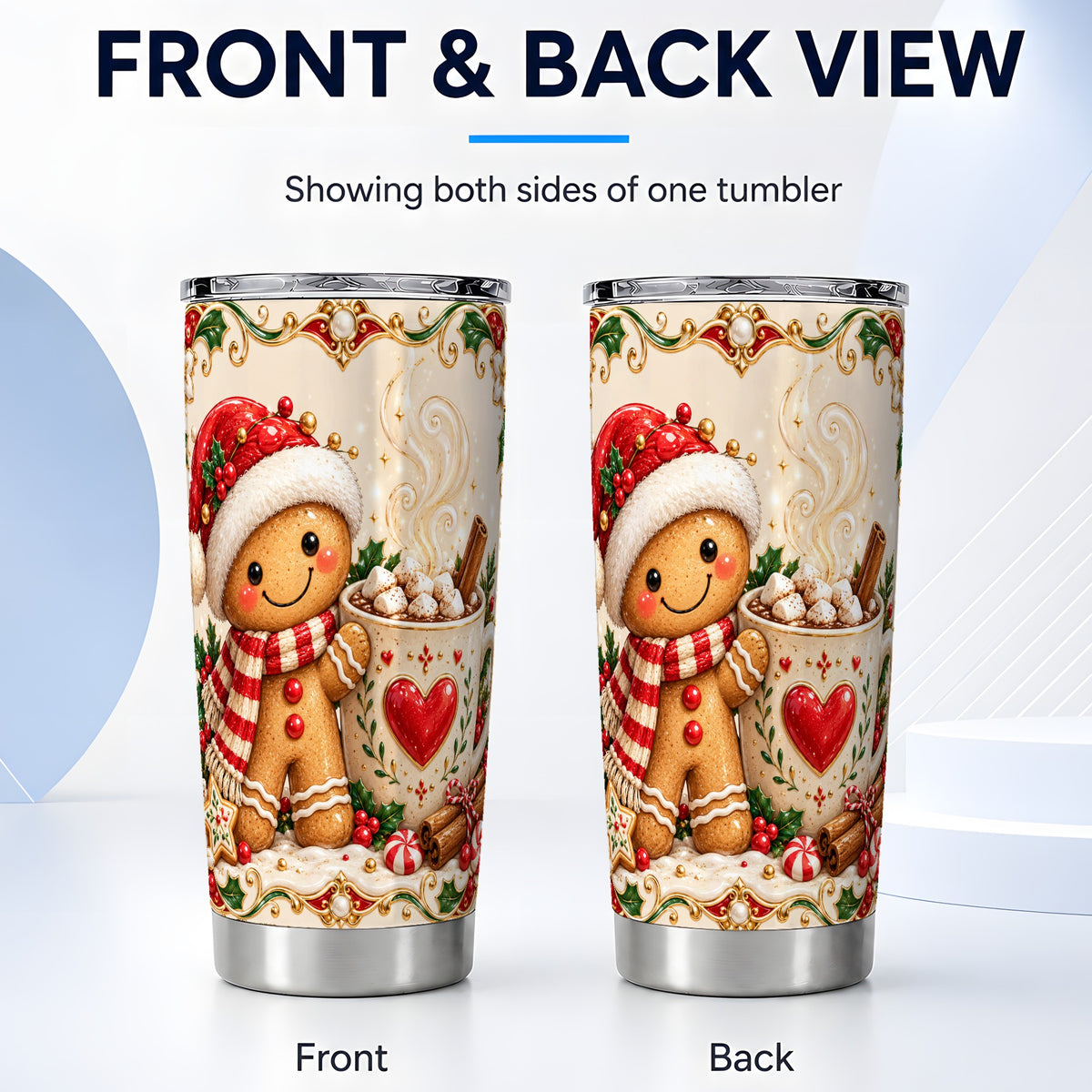 #pl[20oz|Steel] Gingerbread Hot Cocoa Tumbler 20oz, Holiday Stainless Steel Travel Cup