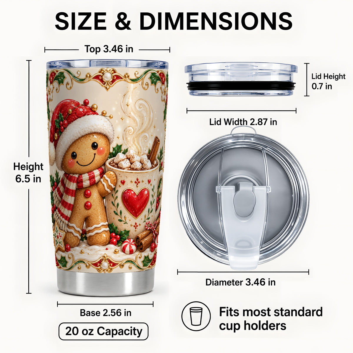 #pl[20oz|Steel] Gingerbread Hot Cocoa Tumbler 20oz, Holiday Stainless Steel Travel Cup