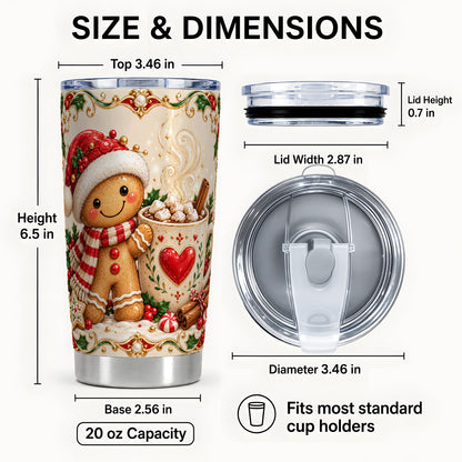 #pl[20oz|Steel] Gingerbread Hot Cocoa Tumbler 20oz, Holiday Stainless Steel Travel Cup