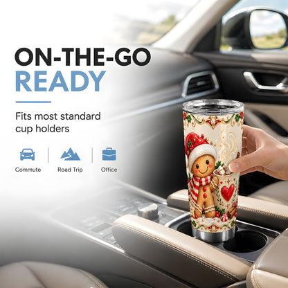 Gingerbread Hot Cocoa Tumbler 20oz, Holiday Stainless Steel Travel Cup