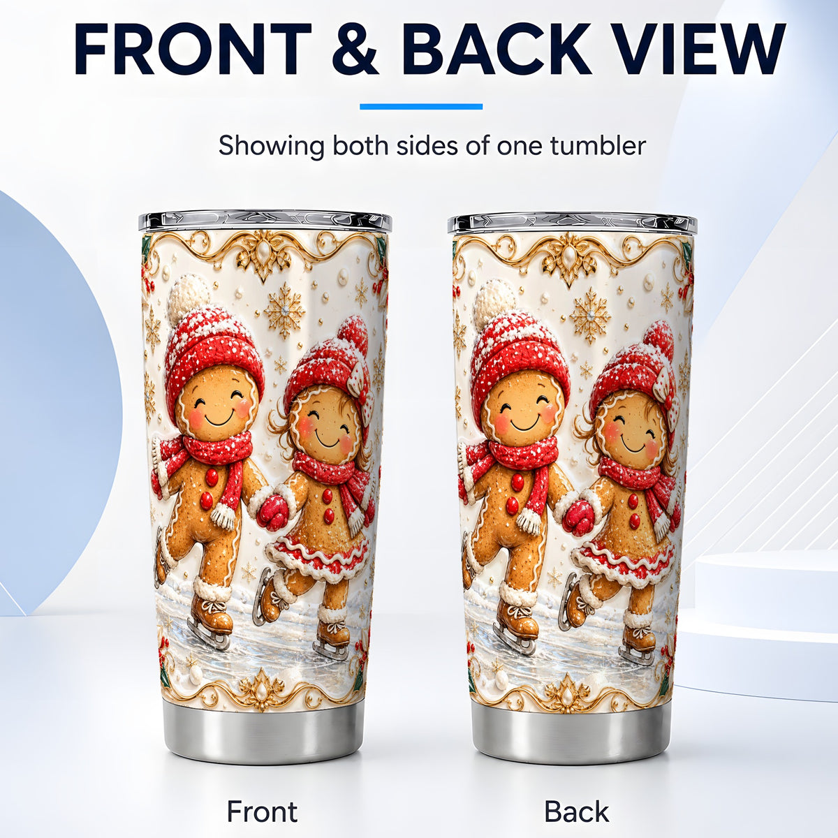 #pl[20oz|Steel] Gingerbread Skaters Tumbler 20oz, Christmas Stainless Steel Travel Cup