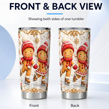 #pl[20oz|Steel] Gingerbread Skaters Tumbler 20oz, Christmas Stainless Steel Travel Cup