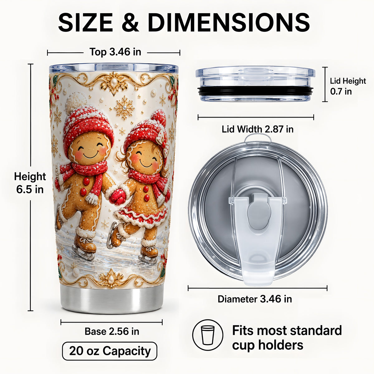 #pl[20oz|Steel] Gingerbread Skaters Tumbler 20oz, Christmas Stainless Steel Travel Cup
