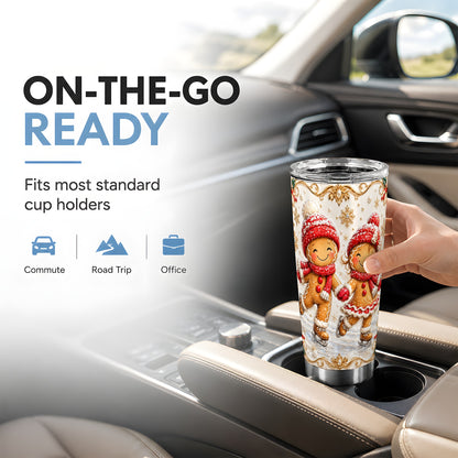 Gingerbread Skaters Tumbler 20oz, Christmas Stainless Steel Travel Cup