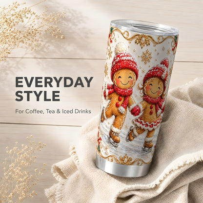 Gingerbread Skaters Tumbler 20oz, Christmas Stainless Steel Travel Cup