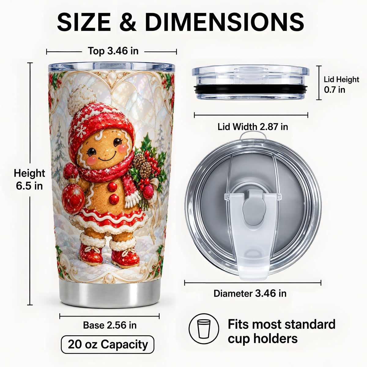 #pl[20oz|Steel] Gingerbread Girl Tumbler 20oz, Christmas Stainless Steel Travel Cup