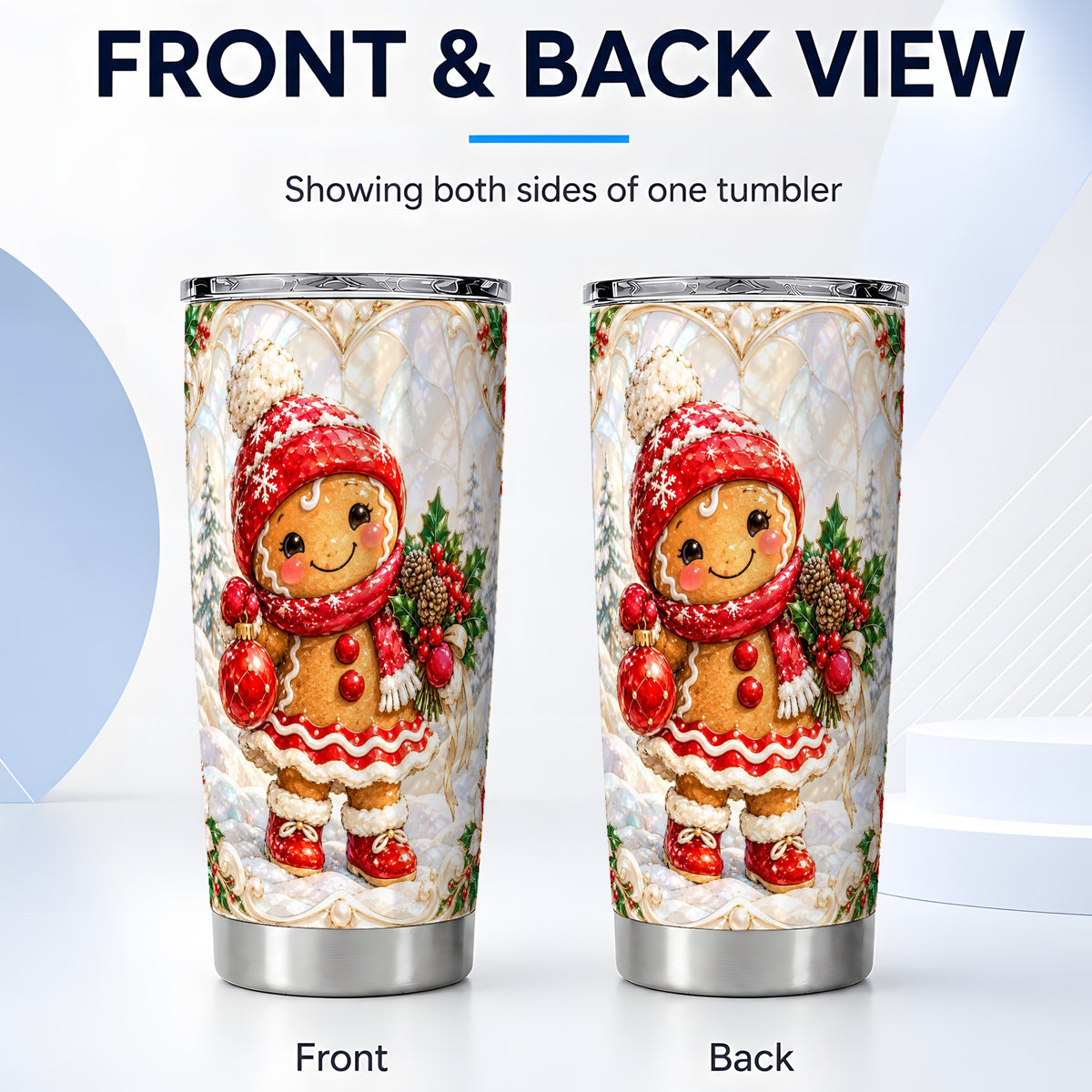 #pl[20oz|Steel] Gingerbread Girl Tumbler 20oz, Christmas Stainless Steel Travel Cup