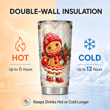 Gingerbread Girl Tumbler 20oz, Christmas Stainless Steel Travel Cup