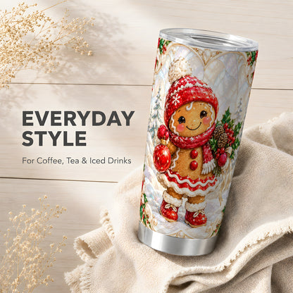 Gingerbread Girl Tumbler 20oz, Christmas Stainless Steel Travel Cup