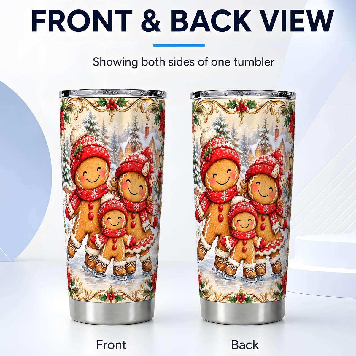 #pl[20oz|Steel] Gingerbread Family Tumbler 20oz, Christmas Stainless Steel Travel Cup