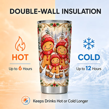 Gingerbread Family Tumbler 20oz, Christmas Stainless Steel Travel Cup
