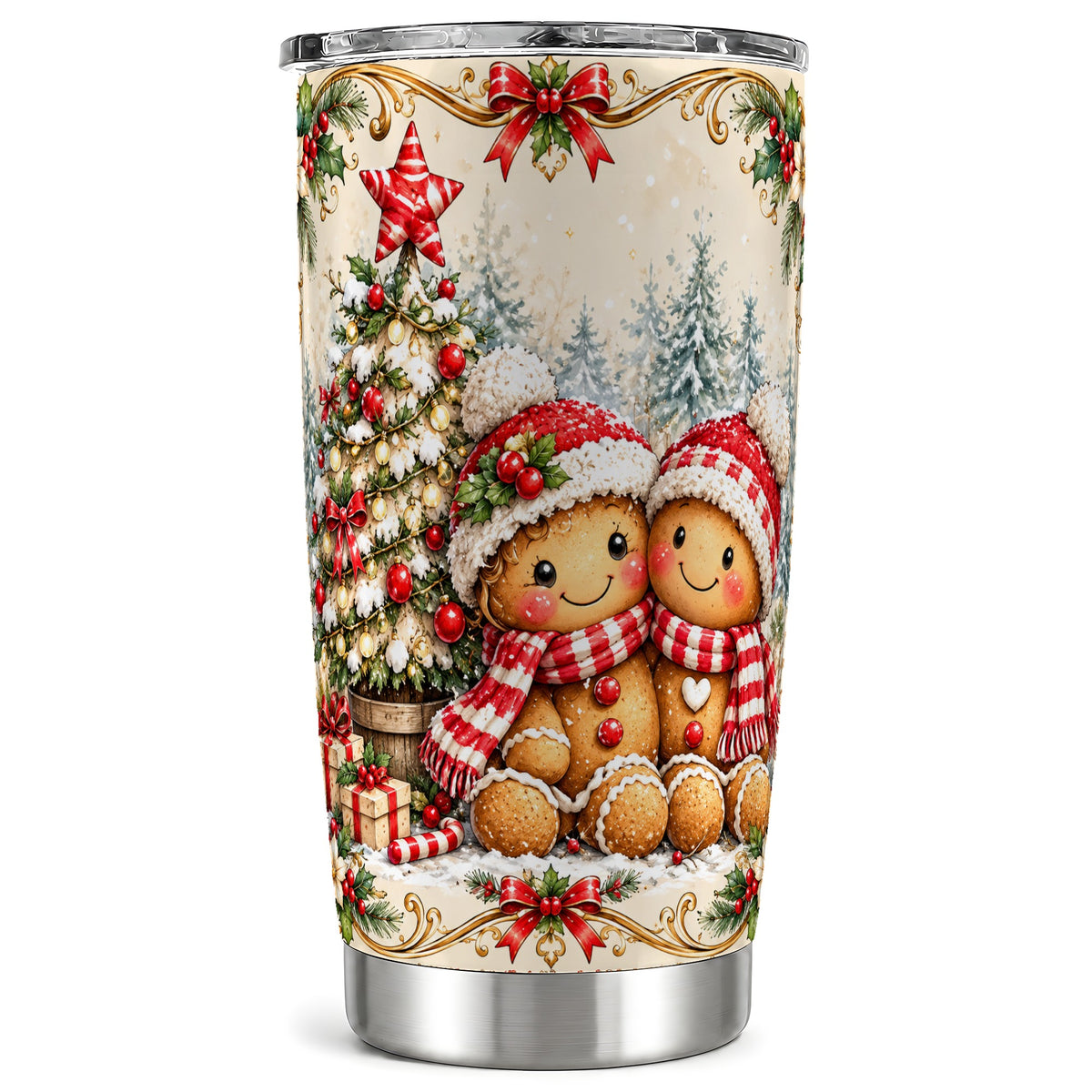 Gingerbread Couple Tumbler 20oz, Christmas Stainless Steel Travel Cup