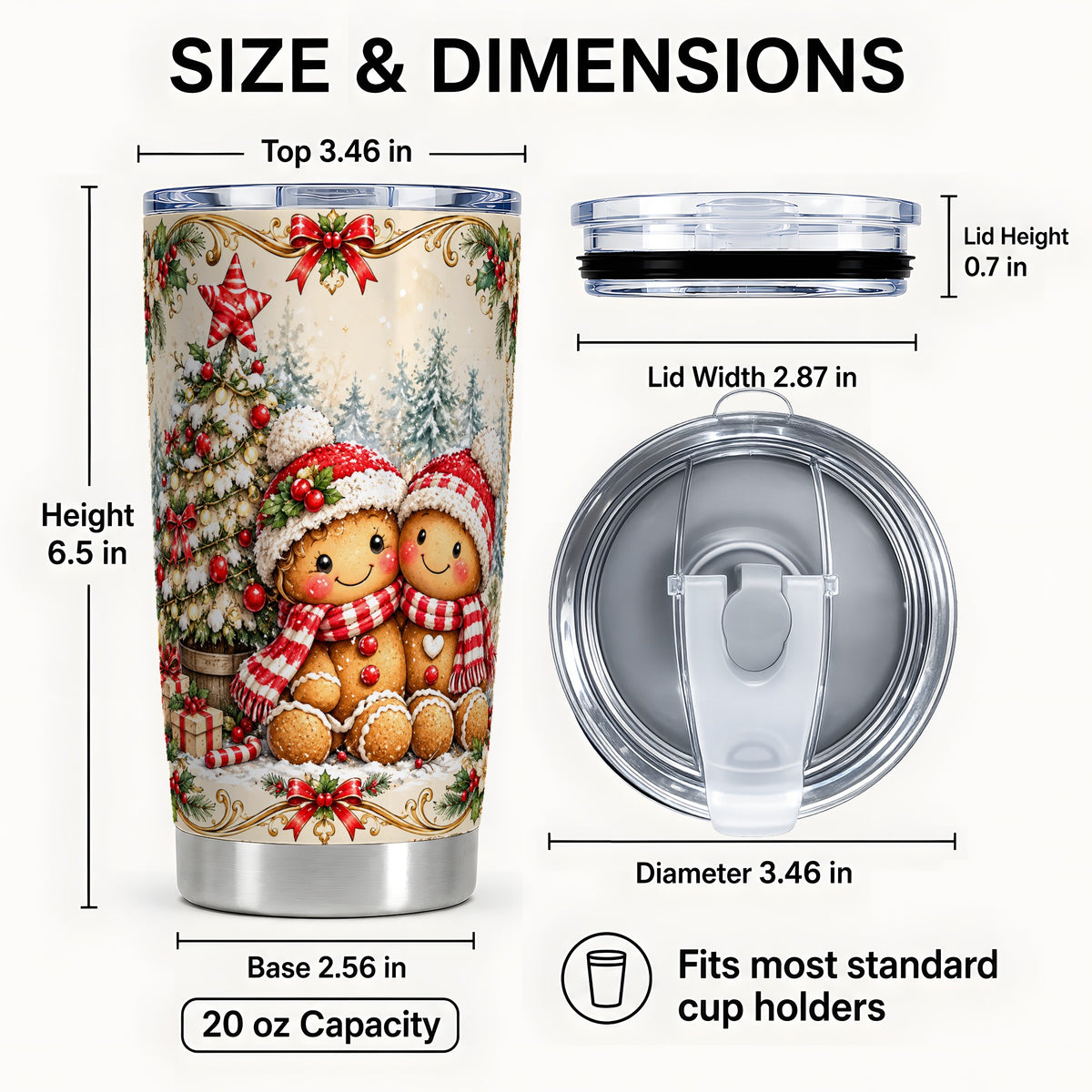 #pl[20oz|Steel] Gingerbread Couple Tumbler 20oz, Christmas Stainless Steel Travel Cup