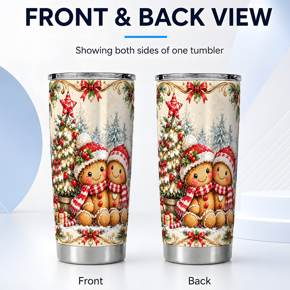 #pl[20oz|Steel] Gingerbread Couple Tumbler 20oz, Christmas Stainless Steel Travel Cup