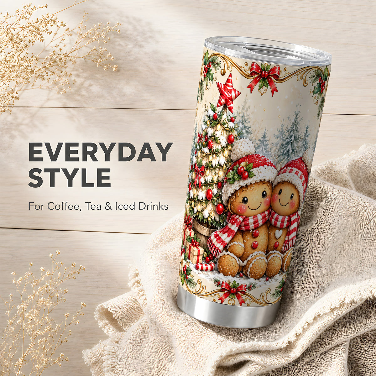 Gingerbread Couple Tumbler 20oz, Christmas Stainless Steel Travel Cup