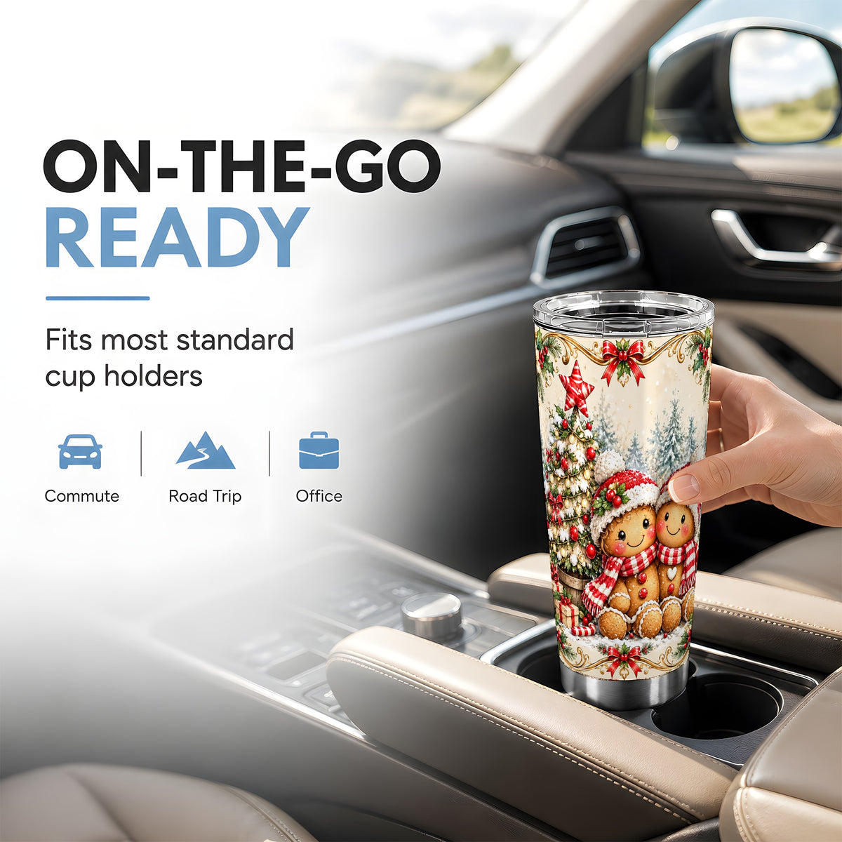 Gingerbread Couple Tumbler 20oz, Christmas Stainless Steel Travel Cup