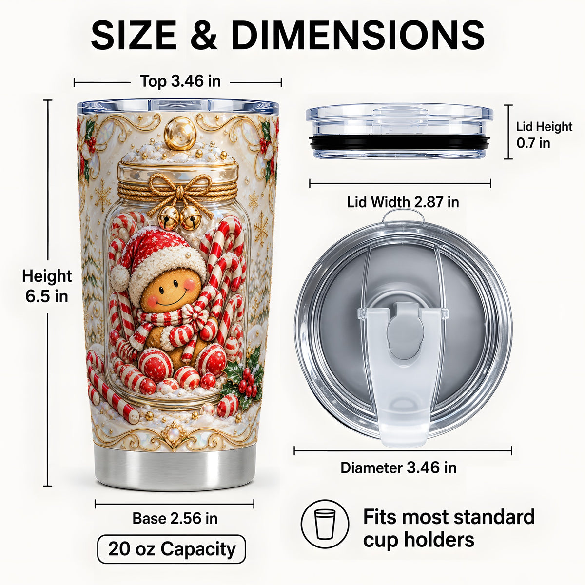 #pl[20oz|Steel] Gingerbread Candy Jar Tumbler 20oz, Christmas Stainless Steel Travel Cup