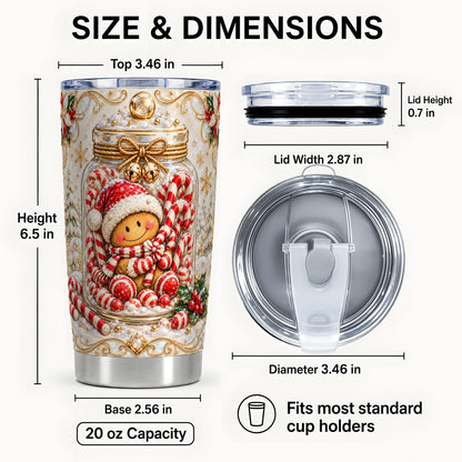 #pl[20oz|Steel] Gingerbread Candy Jar Tumbler 20oz, Christmas Stainless Steel Travel Cup