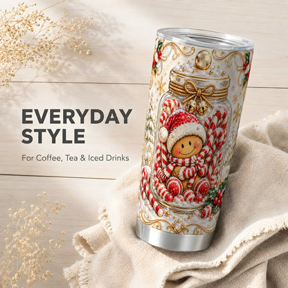 Gingerbread Candy Jar Tumbler 20oz, Christmas Stainless Steel Travel Cup