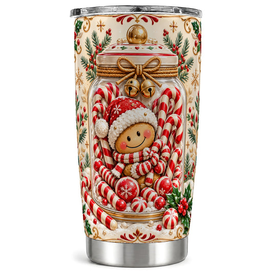 Gingerbread Candy Jar Tumbler 20oz, Christmas Stainless Steel Travel Cup